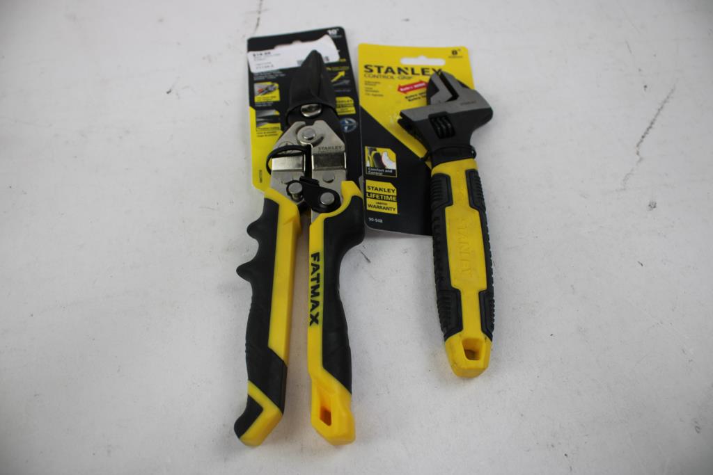 Stanley 10" 18-Gauge Ergo Aviation Snips, And 8" Adjustable Wrench, 2 Pieces