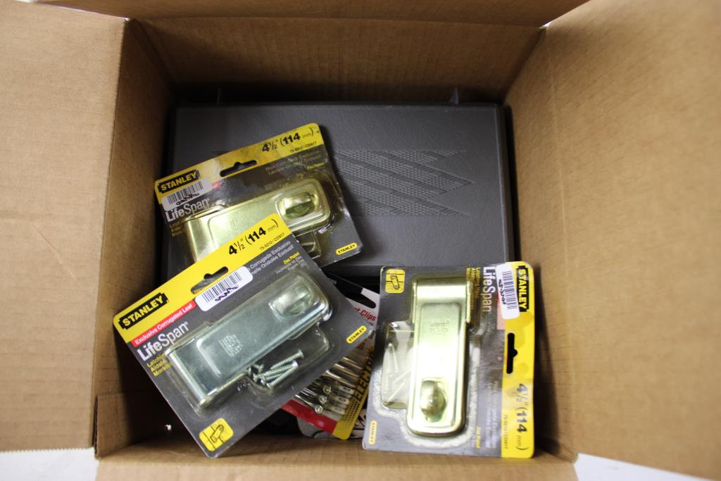 Stanley 4-1/2" Latching Hasps, Knives, Alligator Test Clips, And More, 12 Pieces