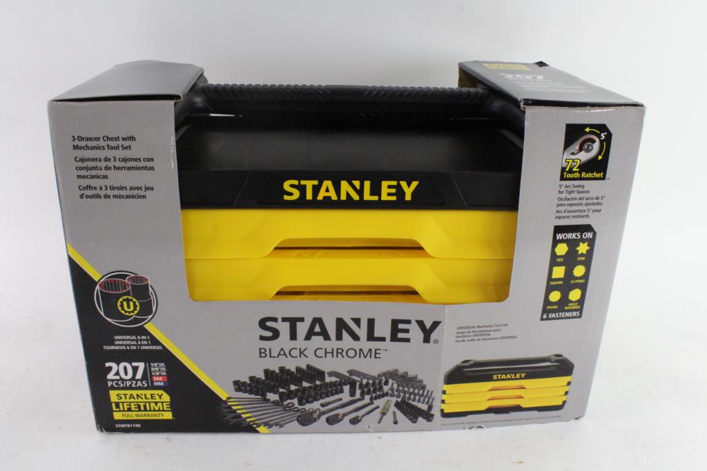 Stanley Black Chrome Universal Mechanics Tool Set Property Room