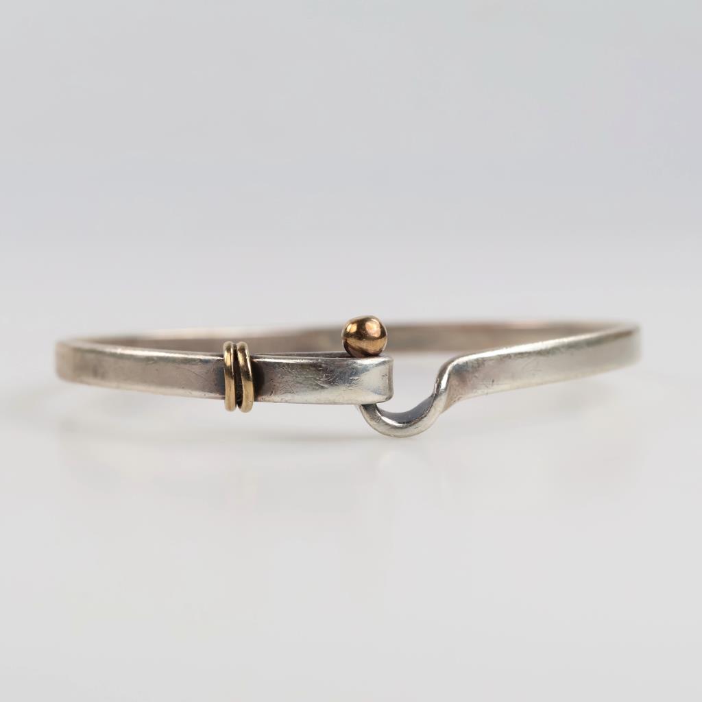 Sterling Silver 14kt Gold Accent Hook & Eye Bangle Bracelet