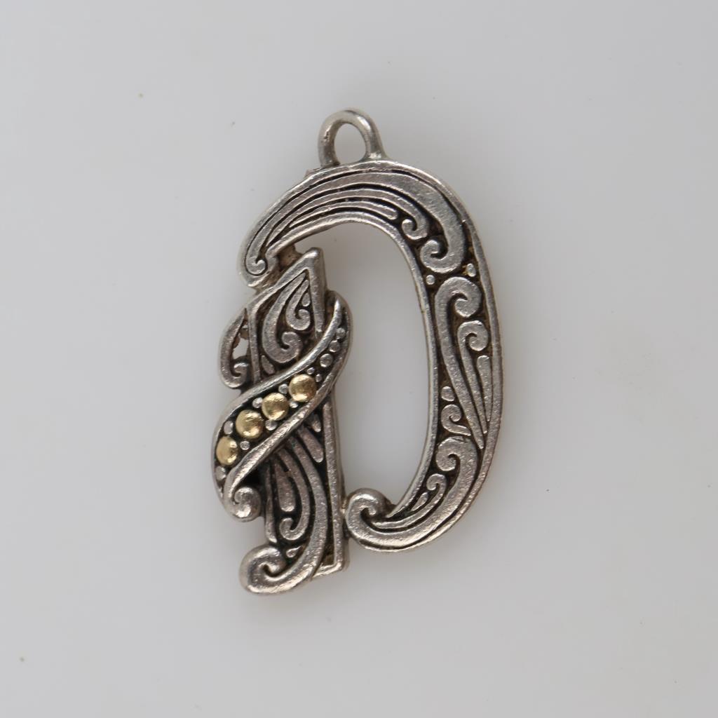 Sterling Silver 18kt Gold Accent Initial "D" Pendant