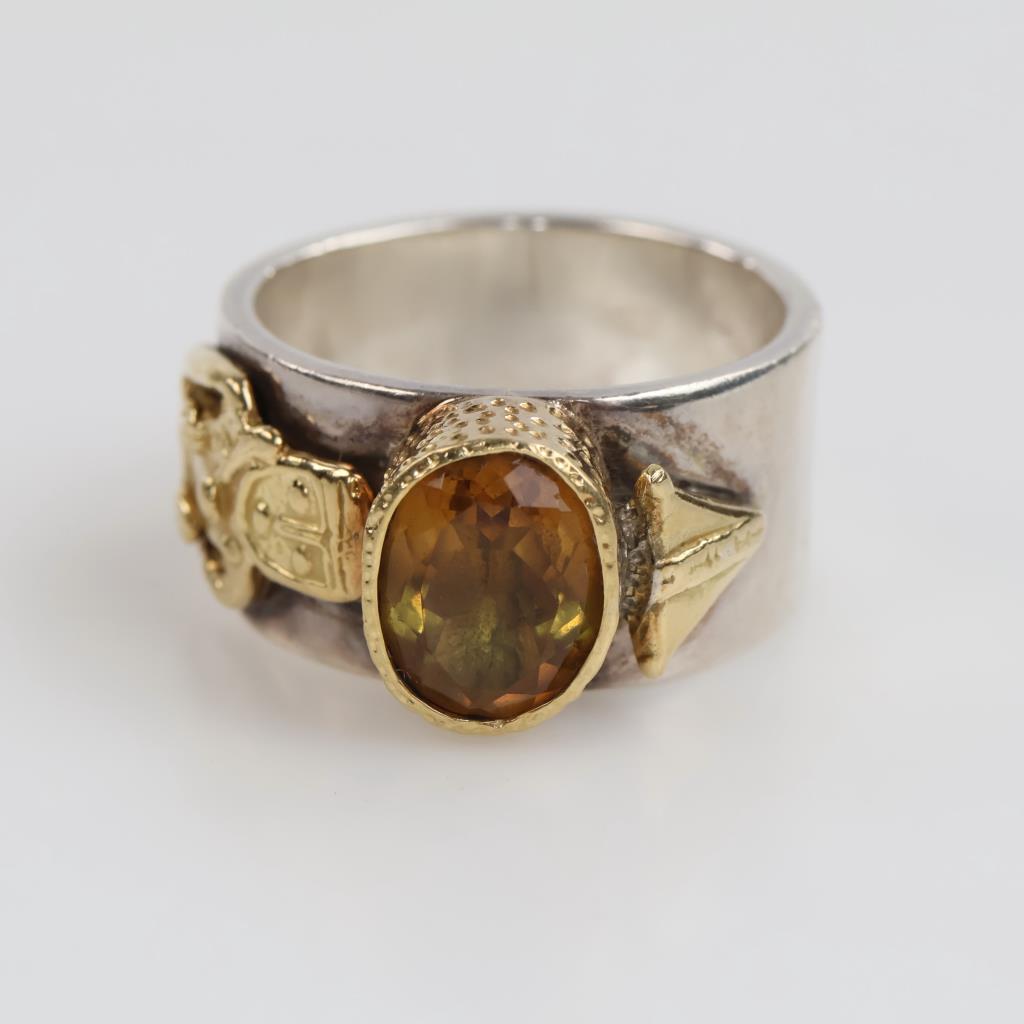 Sterling Silver 18kt Gold Accent Orange Stone Ring