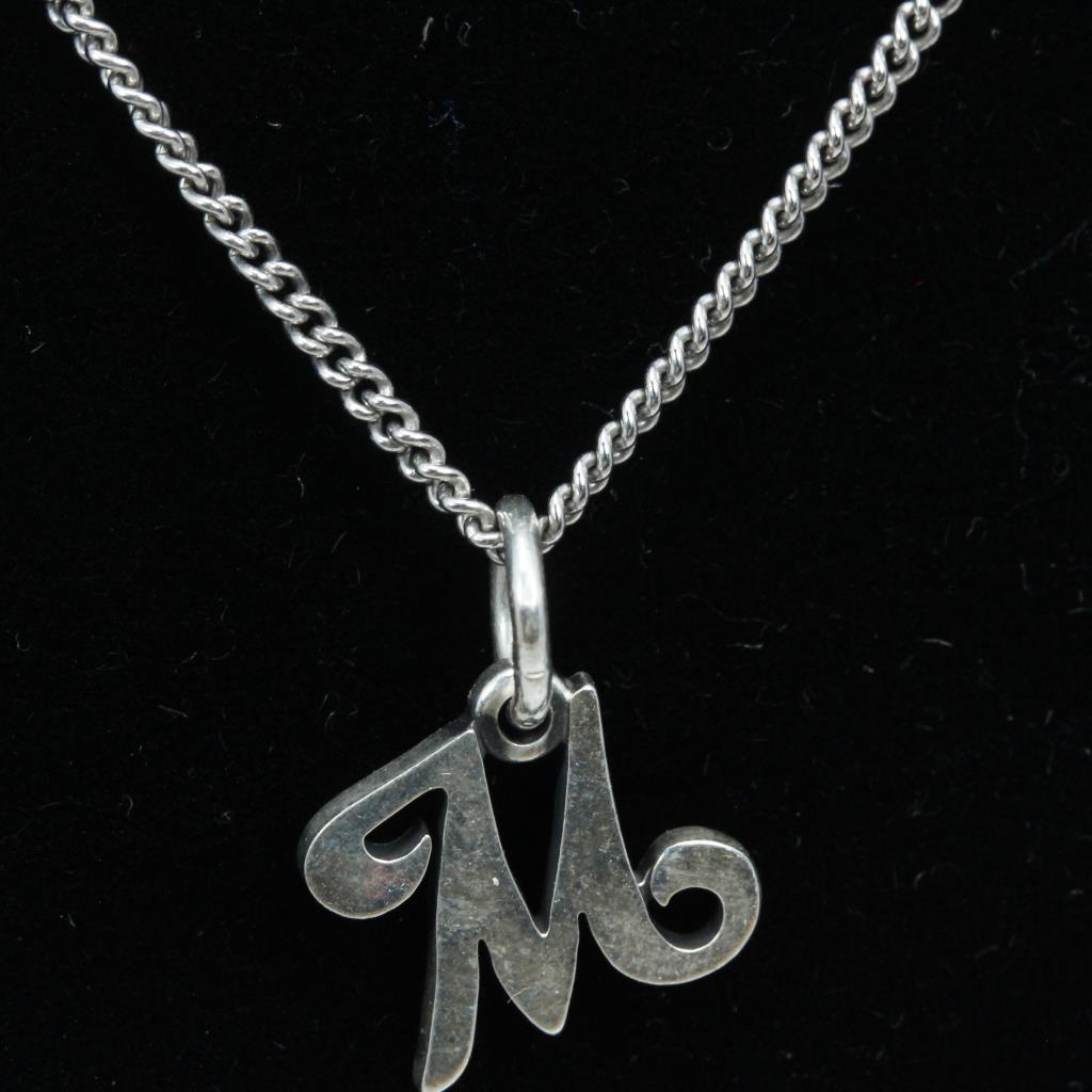 Sterling Silver Alphabet Letter M Pendant Necklace - 925 Sterling Silver, 14-22 Inch Chain