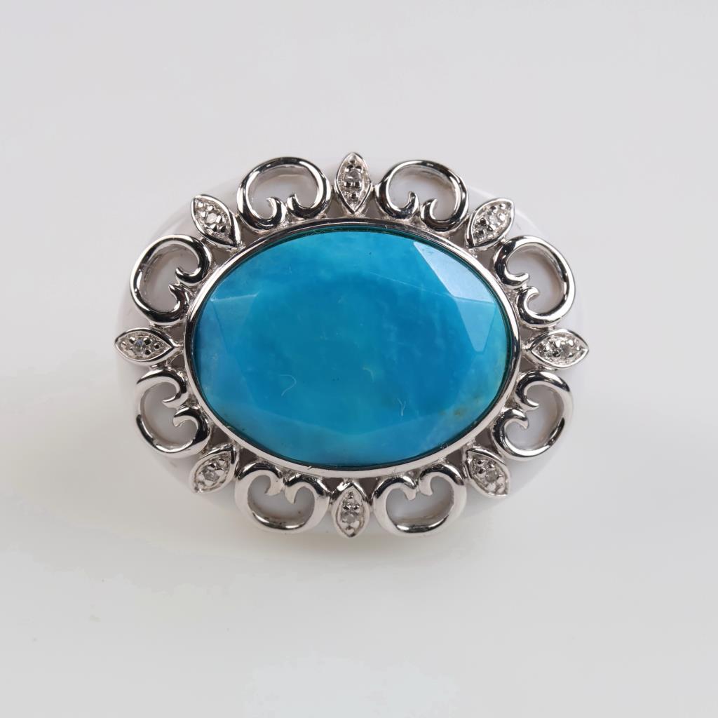 Sterling Silver Blue Stone Diamond Accent Ring