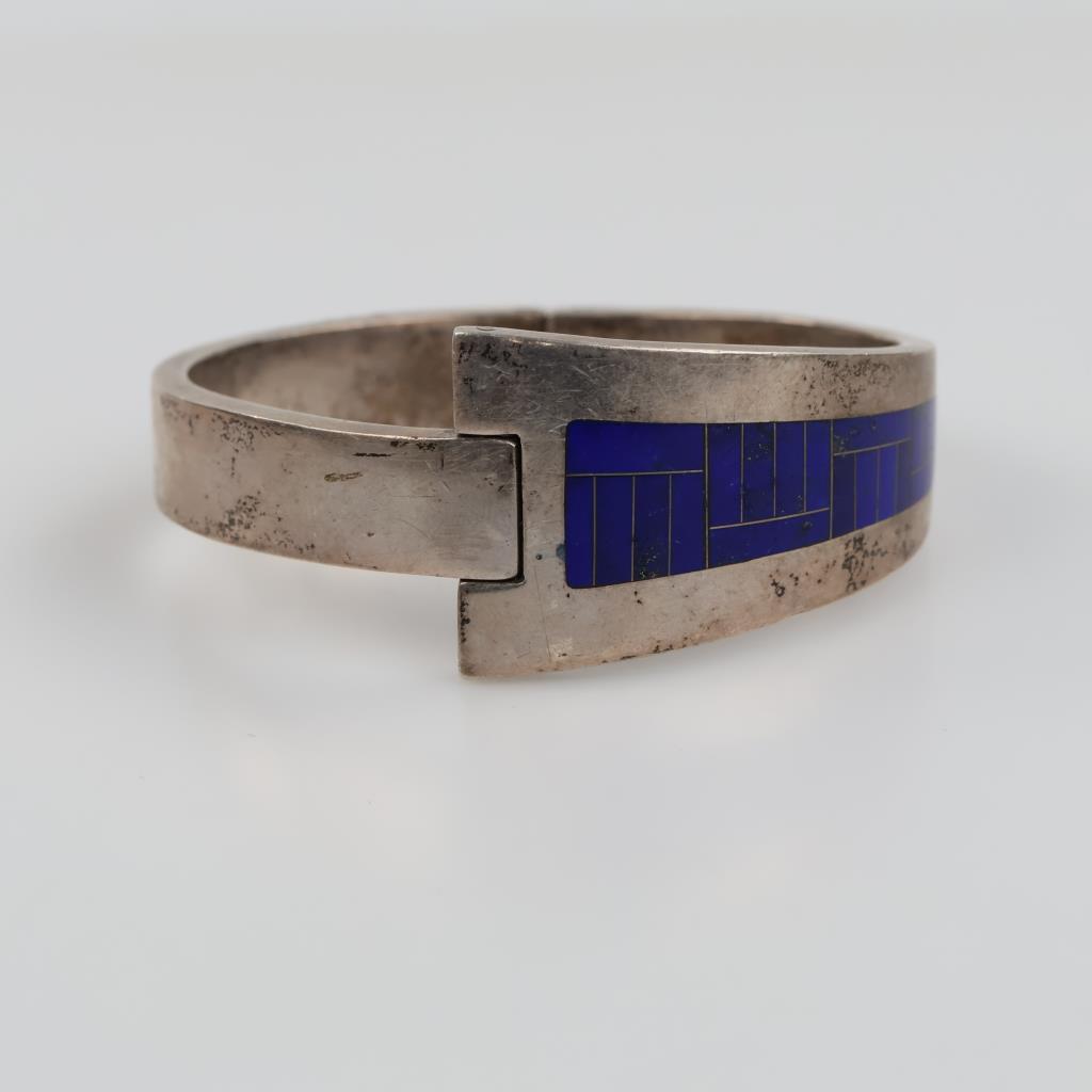 Sterling Silver Blue Stone Inlay Bangle Bracelet
