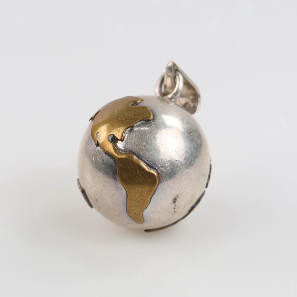 Sterling Silver Brass Accent Globe Bell Pendant