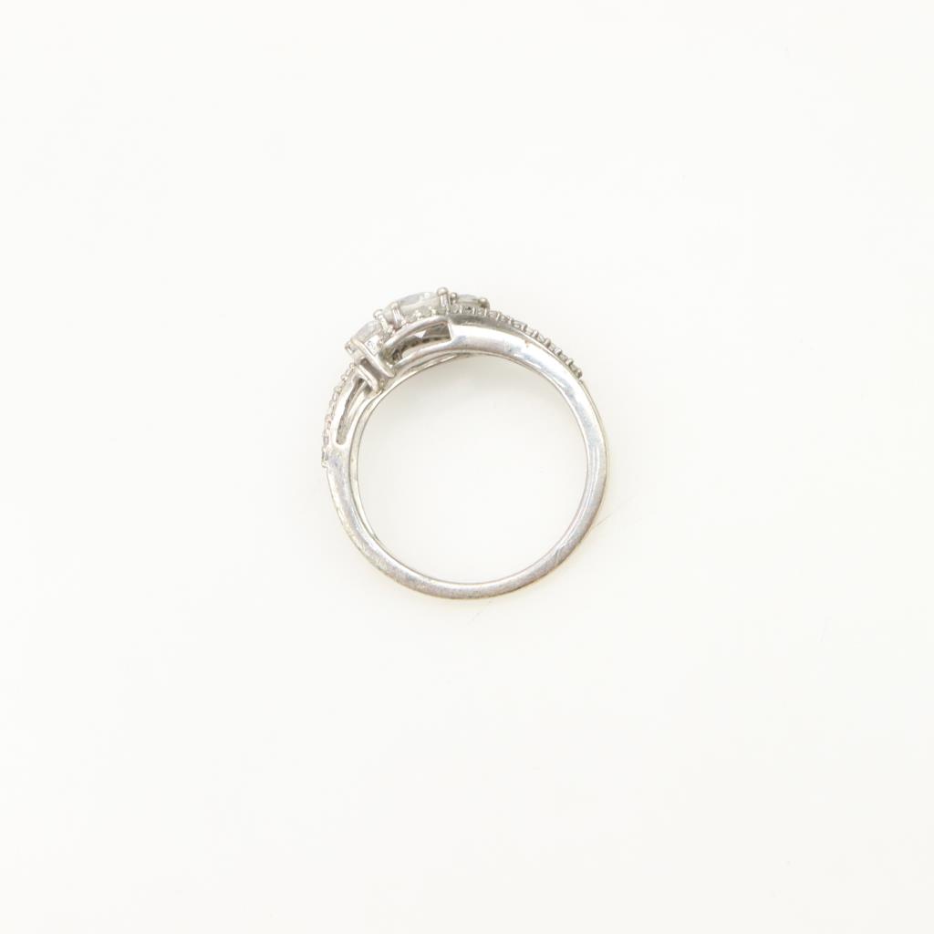 Sterling Silver Bypass Double Leaf Ring With Swarovski Crystals main image 1