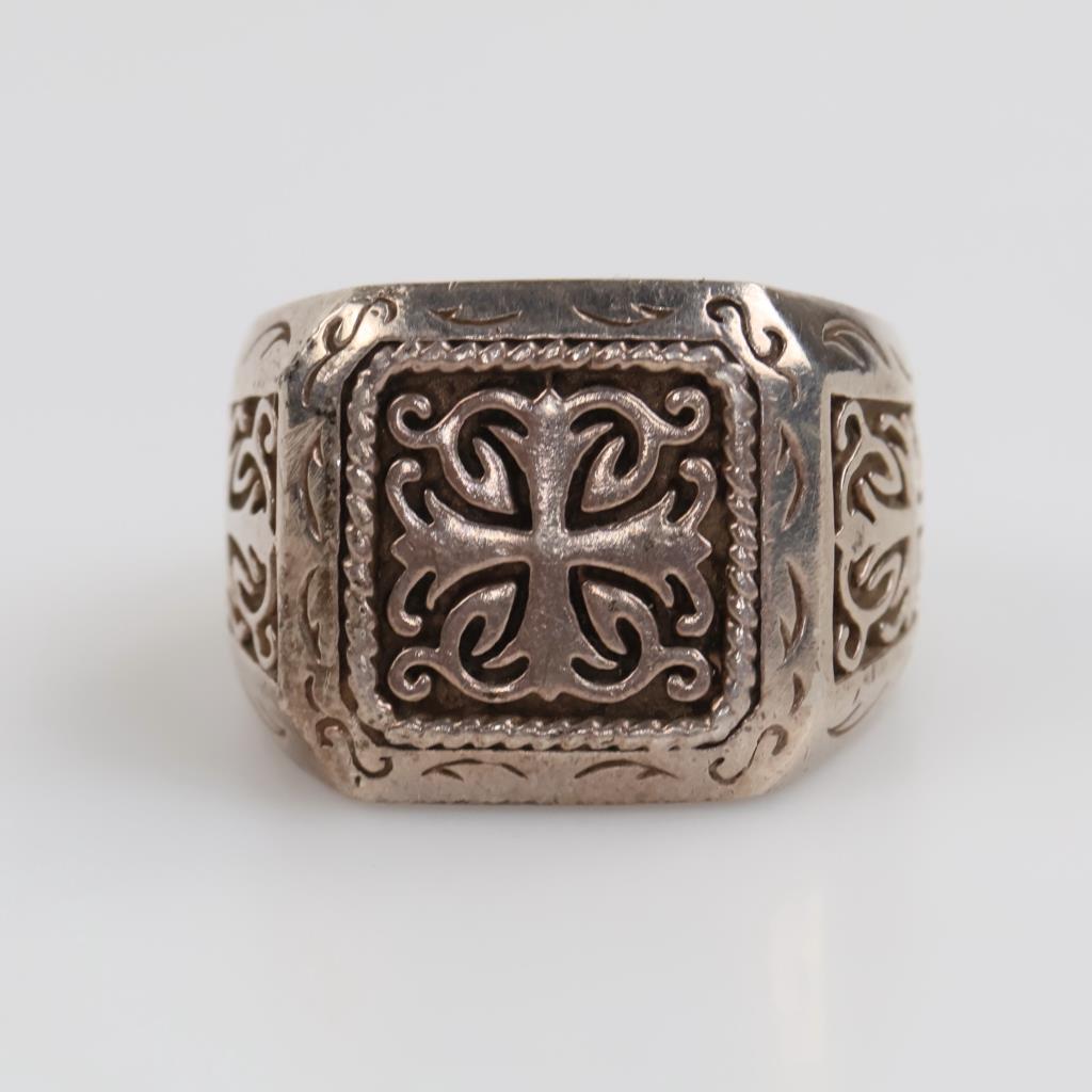 Sterling Silver Carved Signet Ring
