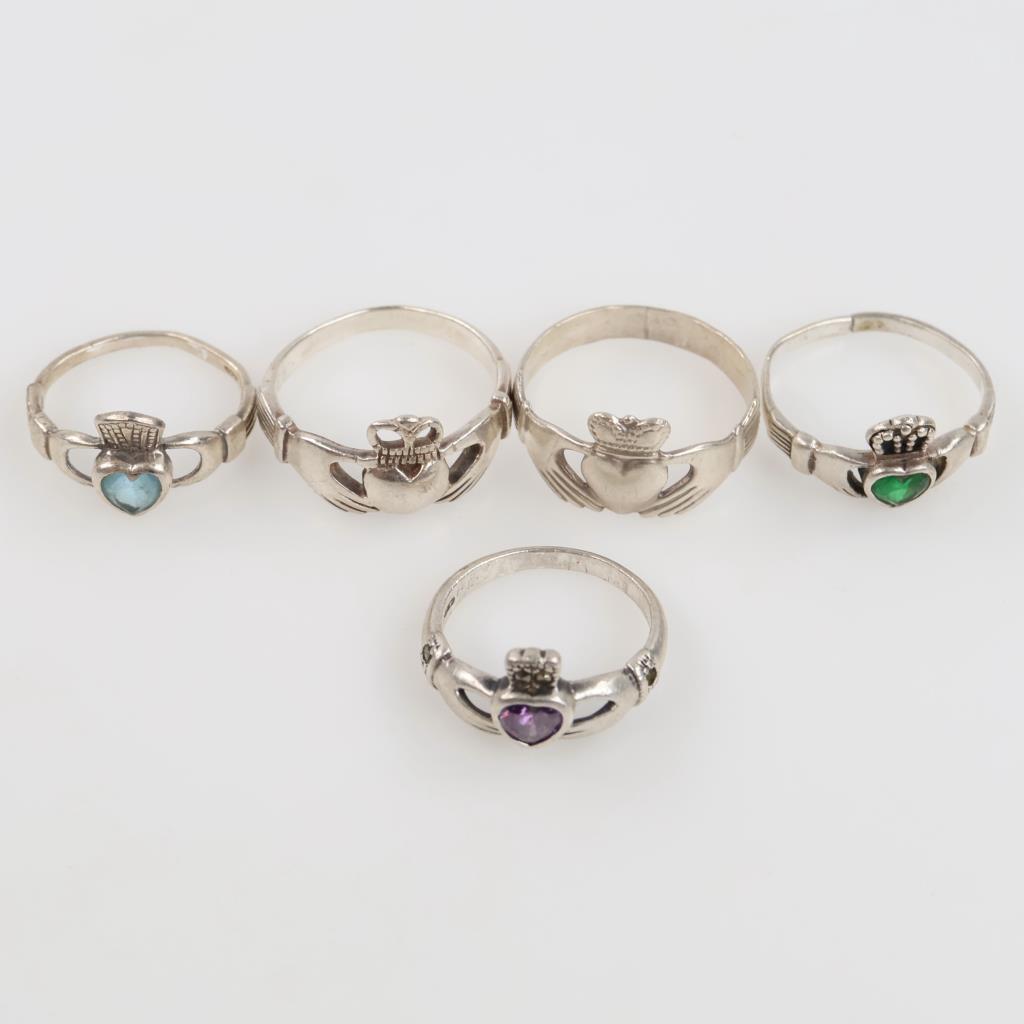Sterling Silver Claddagh Rings, 5 Pieces