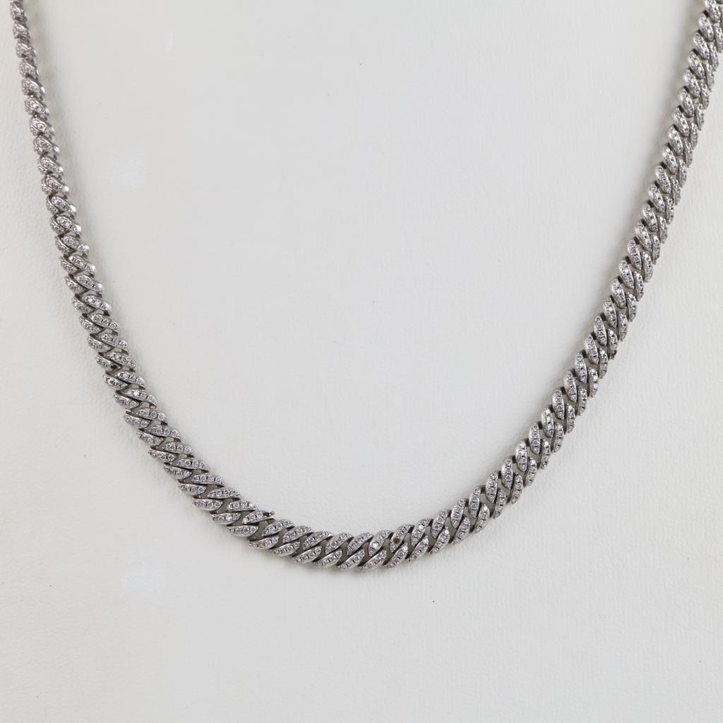 Sterling Silver Clear Stone Cuban Chain Necklace