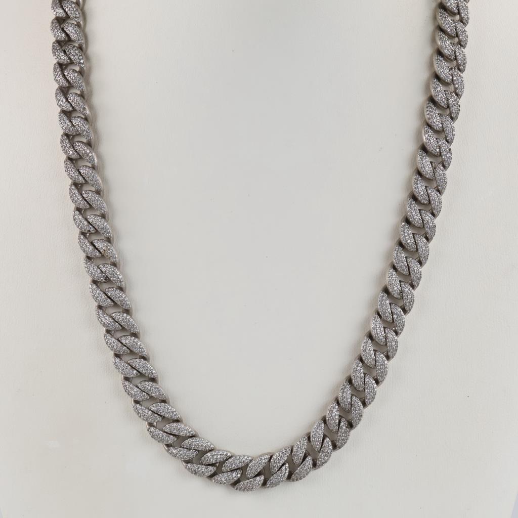Sterling Silver Clear Stone Curb Chain Necklace