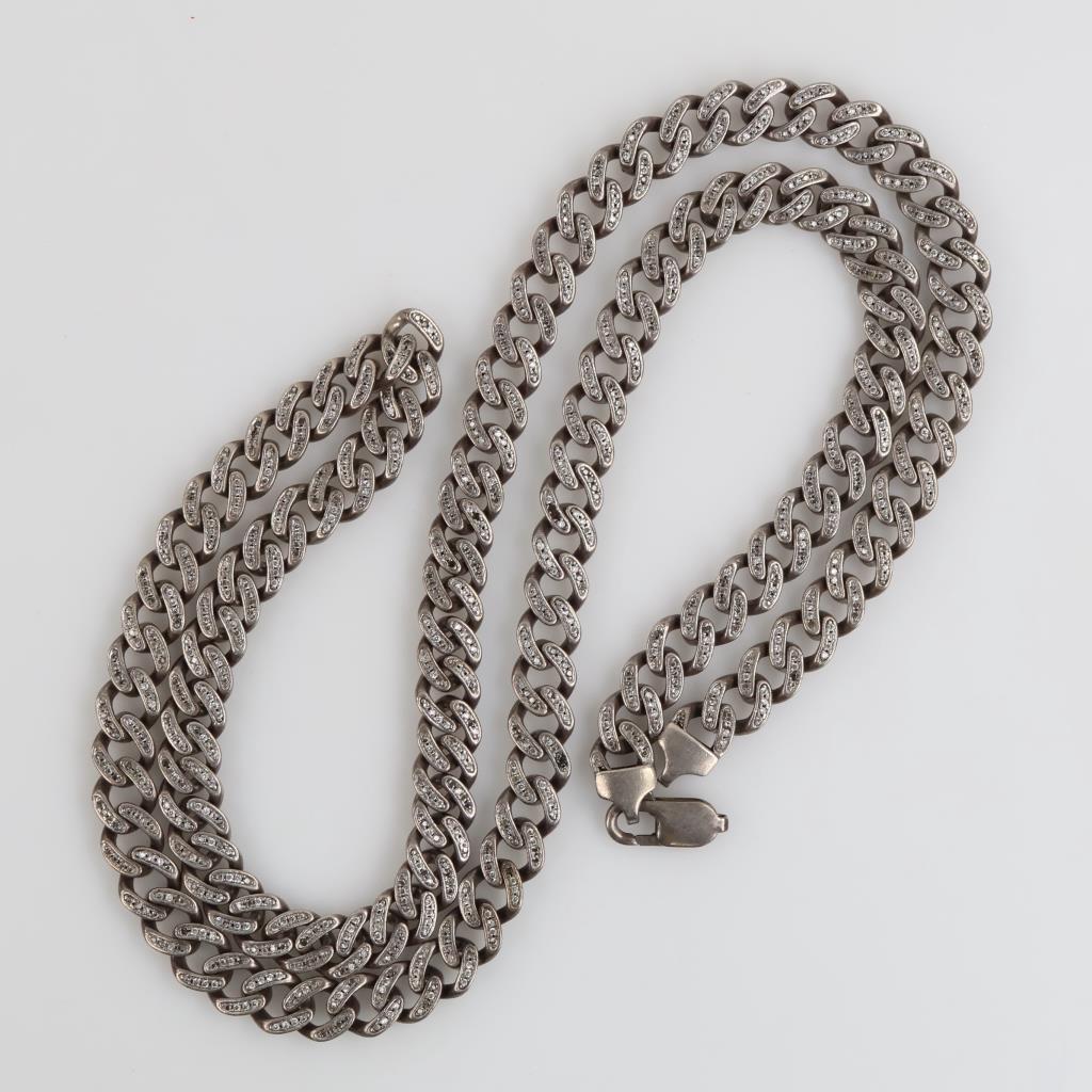Sterling Silver Clear Stone Curb Chain Necklace