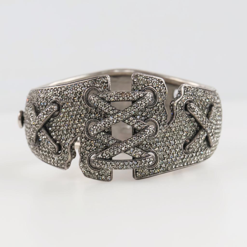 Sterling Silver Clear Stone Hinged Bangle