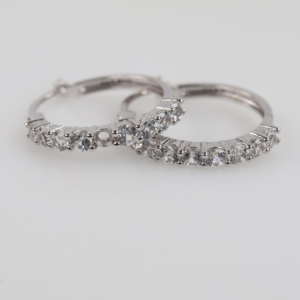 Sterling Silver Clear Stone Hoop Earrings