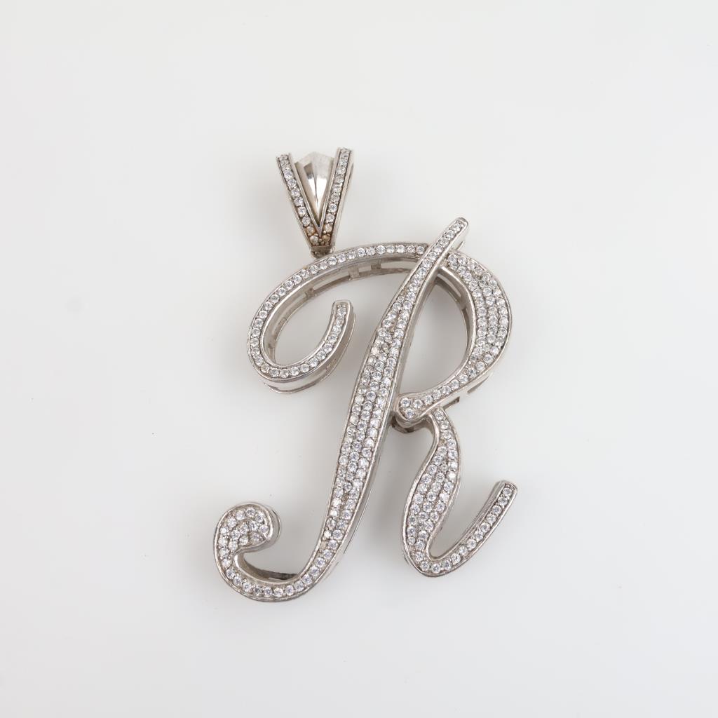 Sterling Silver Clear Stone "R" Pendant