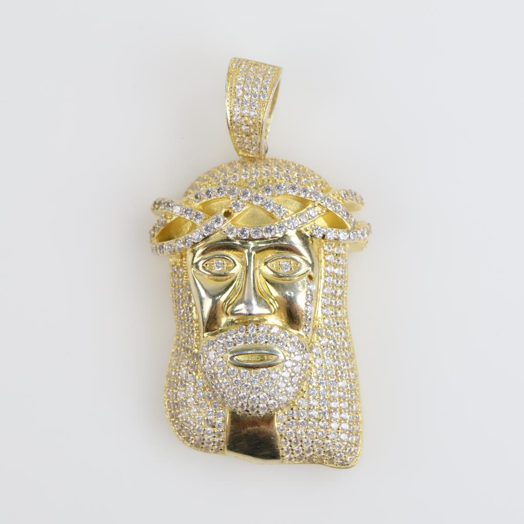 Sterling Silver Clear Stone Religious Pendant
