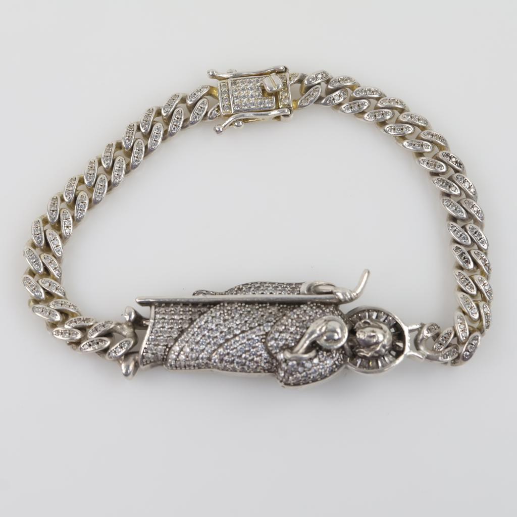 Sterling Silver Clear Stone Religious Pendant Bracelet