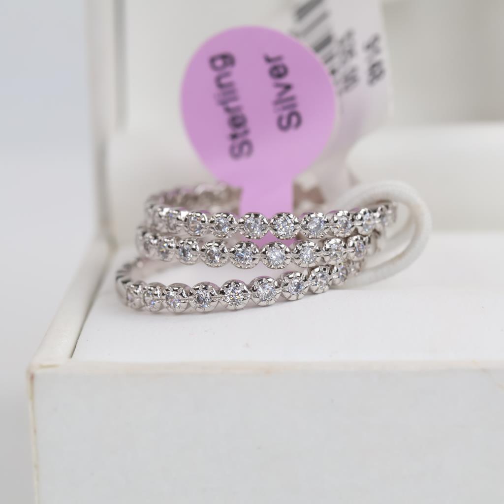 Sterling Silver Clear Stone Ring Set, 3 Rings