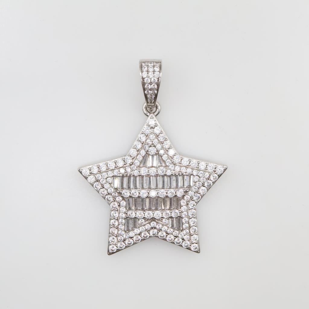 Sterling Silver Clear Stone Star Pendant