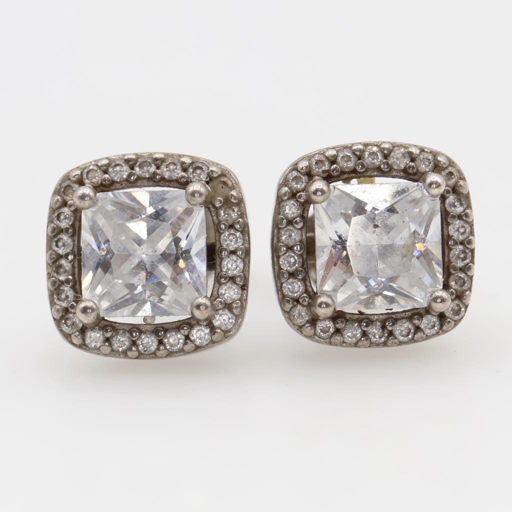 Sterling Silver Clear Stone Stud Earrings