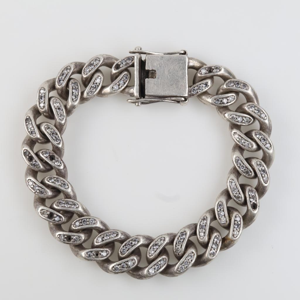 Sterling Silver Clear Stones Heavy Bracelet