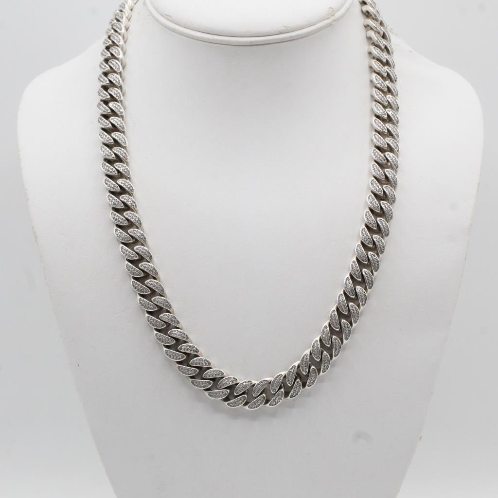 Sterling Silver Cubic Zirconia Curb Link Chain Necklace