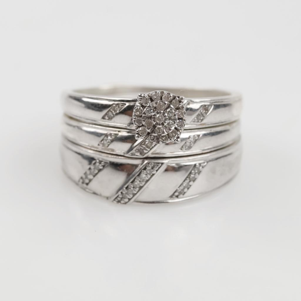 Sterling Silver Diamond Accent Wedding Set, 3 Rings