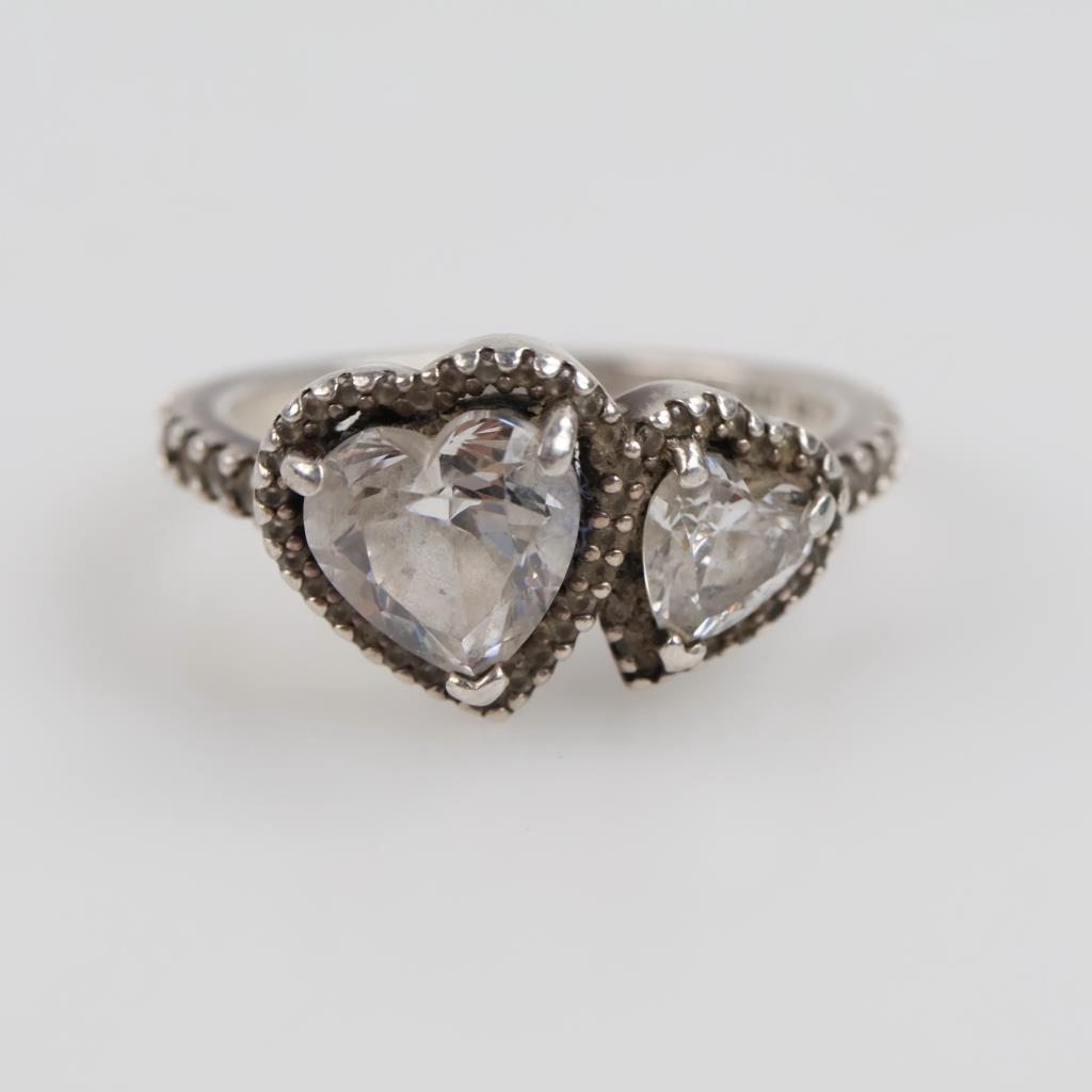 Sterling Silver Double Heart Sparking Ring
