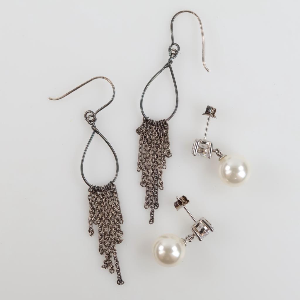 Sterling Silver Earrings, 4 Pieces