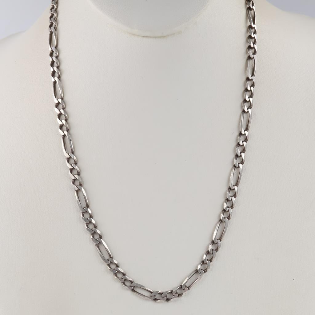 Sterling Silver Figaro Chain Link Necklace