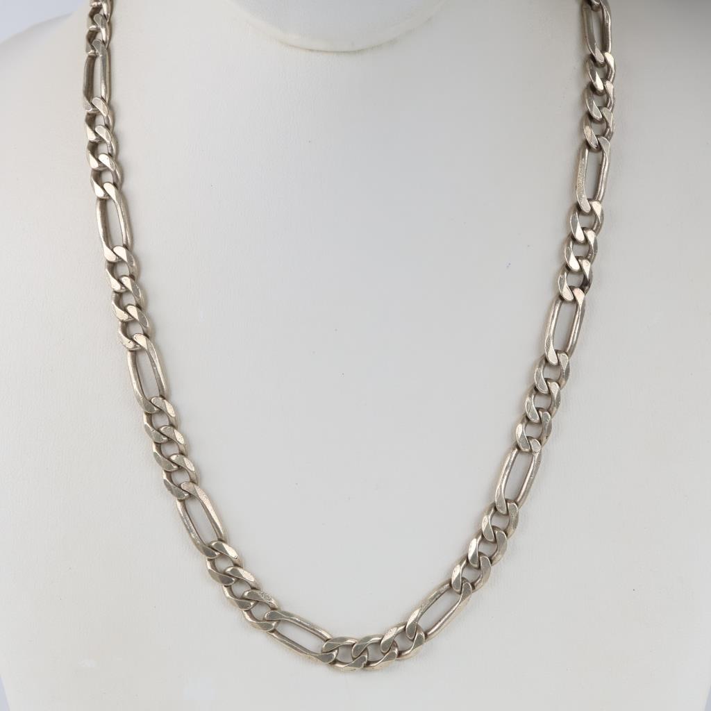 Sterling Silver Figaro Chain Link Necklace
