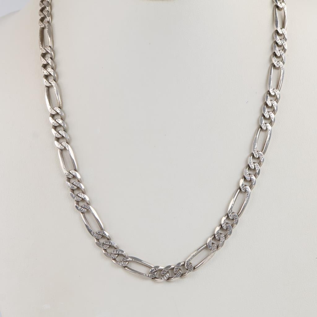 Sterling Silver Figaro Link Necklace