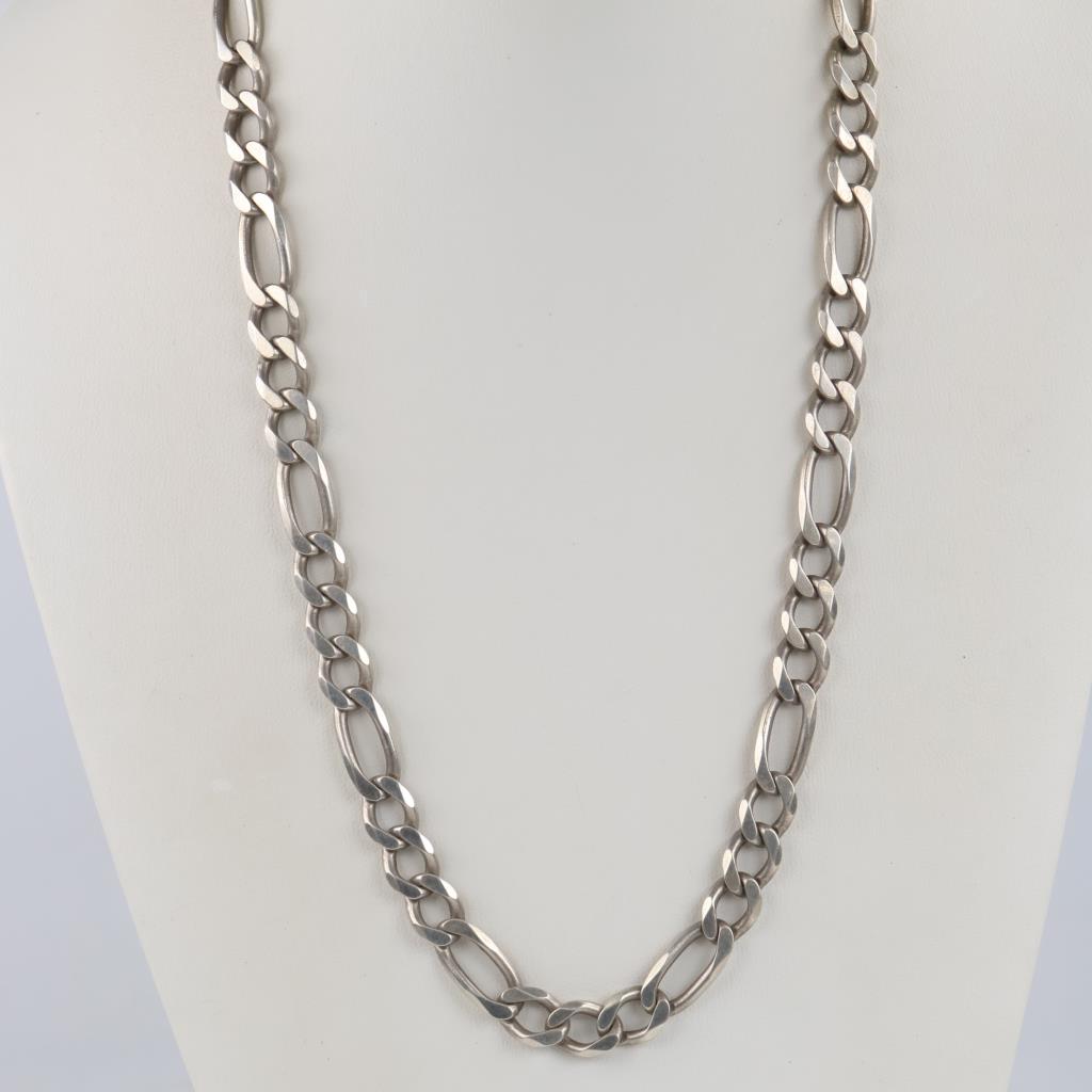 Sterling Silver Figaro Link Necklace