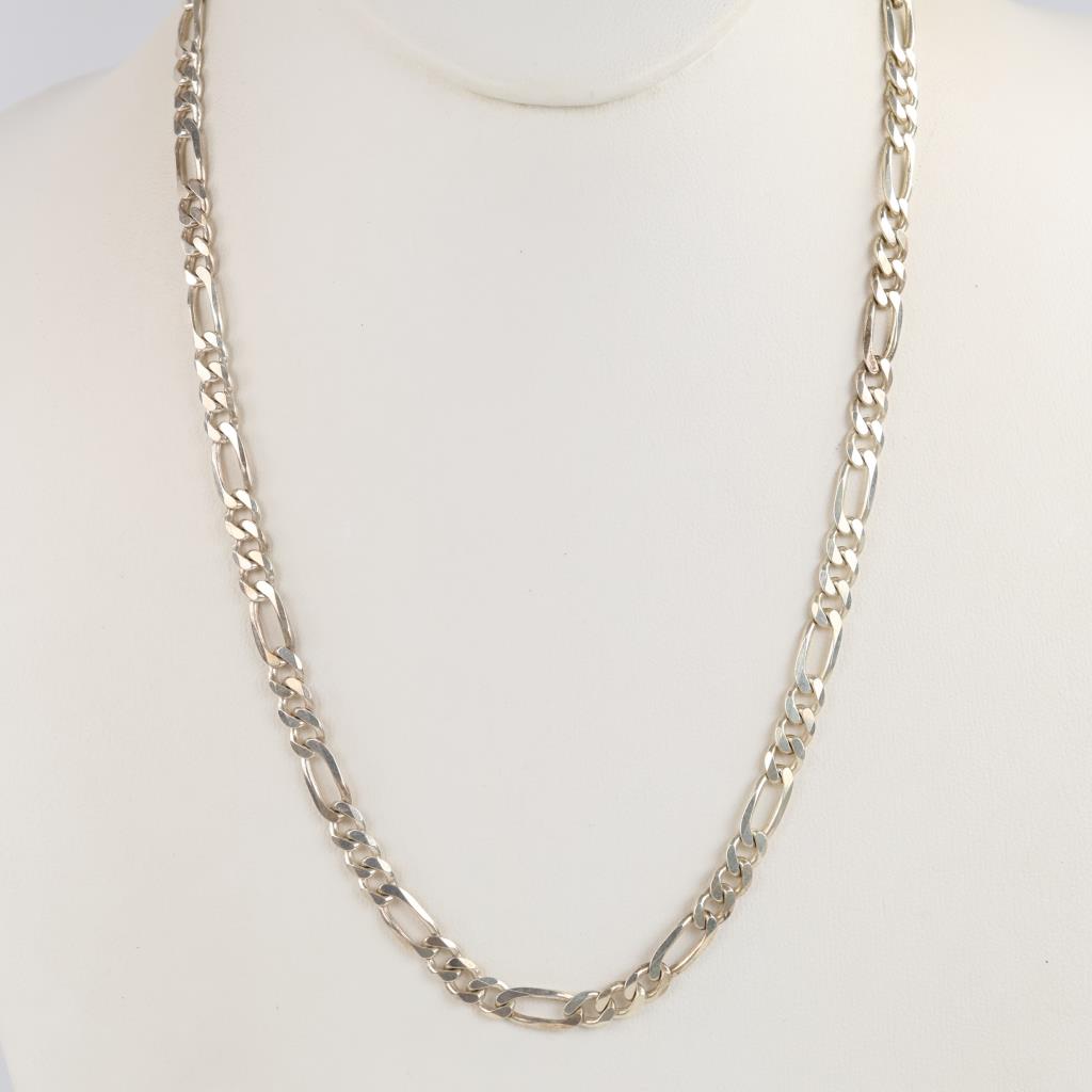 Sterling Silver Figaro Link Necklace