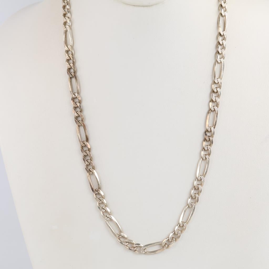 Sterling Silver Figaro Link Necklace