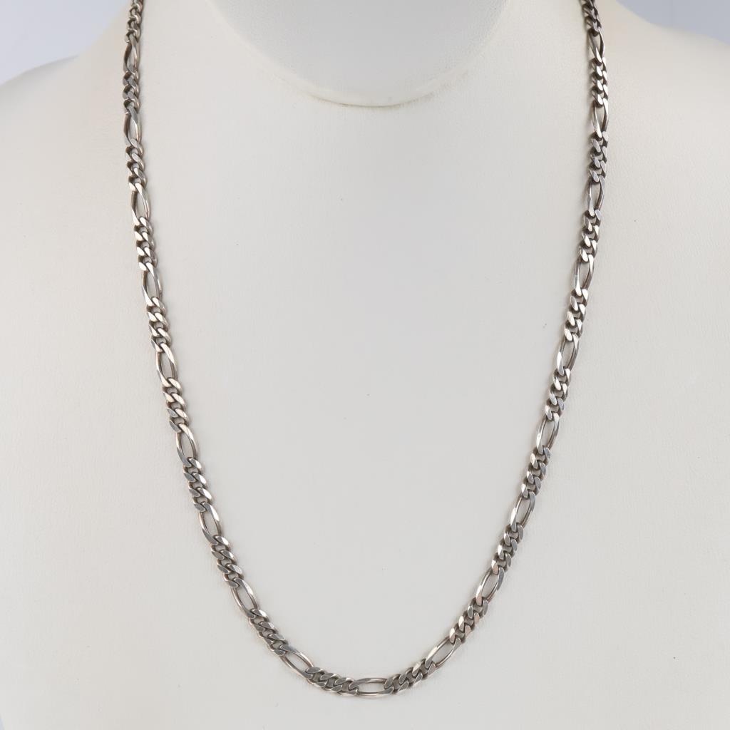 Sterling Silver Figaro Link Necklace