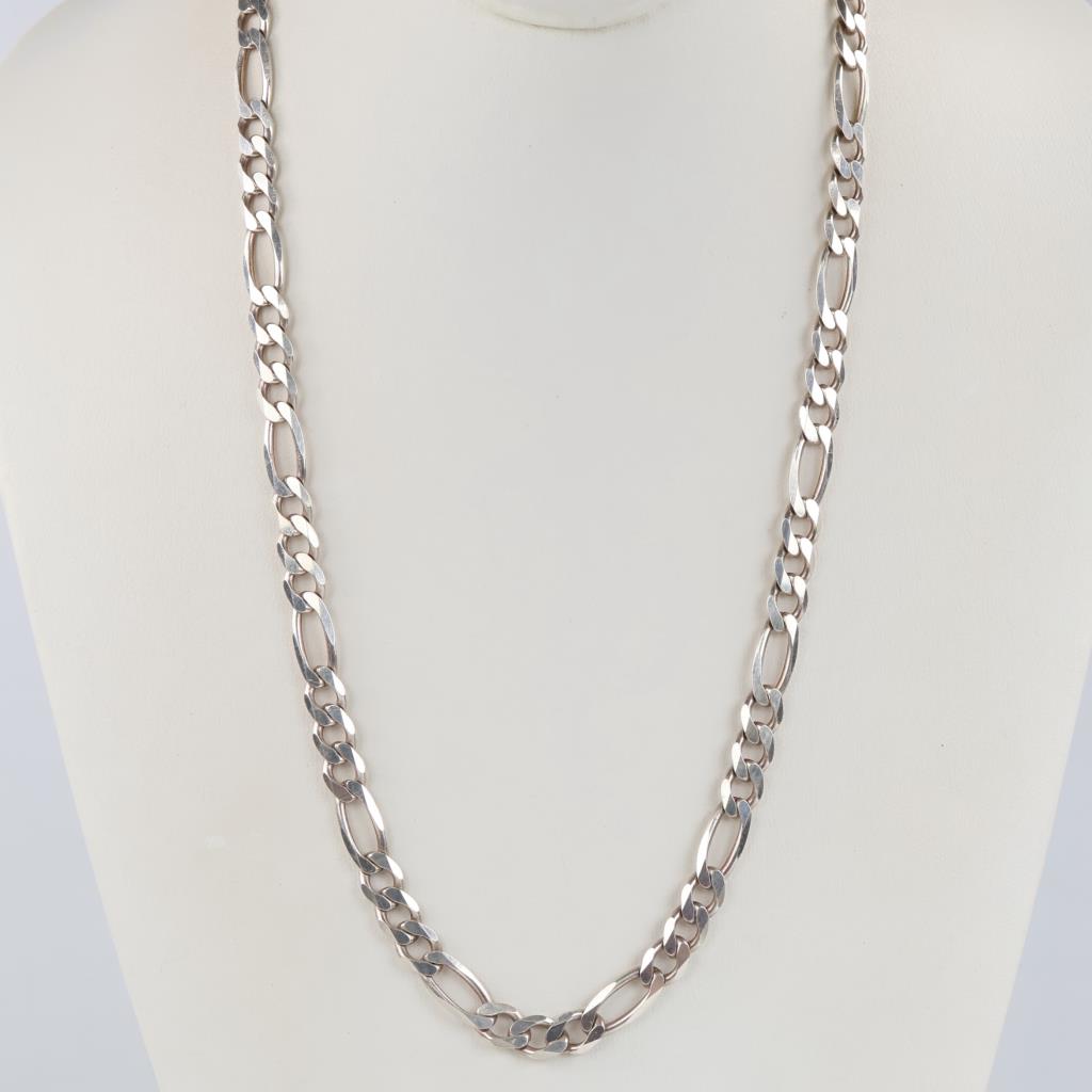 Sterling Silver Figaro Link Necklace