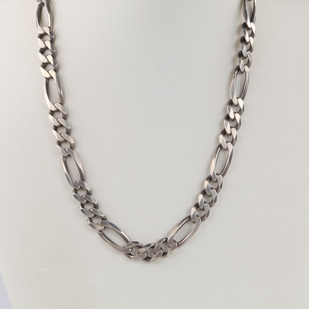 Sterling Silver Figaro Link Necklace