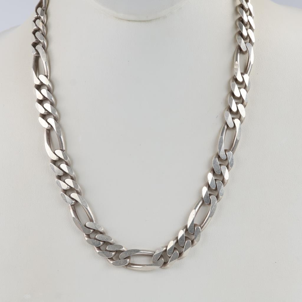 Sterling Silver Figaro Link Necklace