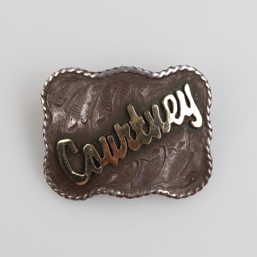 Sterling Silver Gold Accent Belt Buckle Pendant