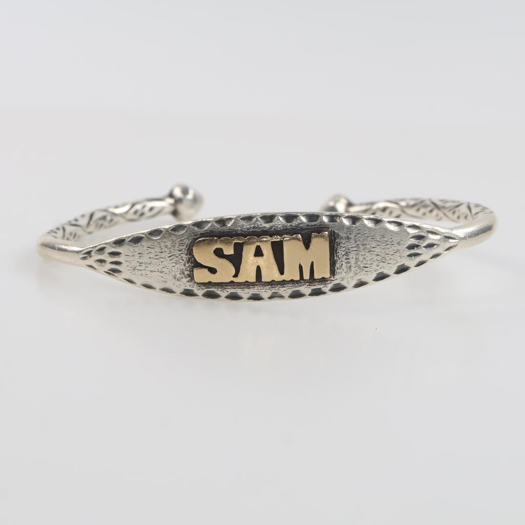 Sterling Silver Gold Accent ID Cuff Bracelet