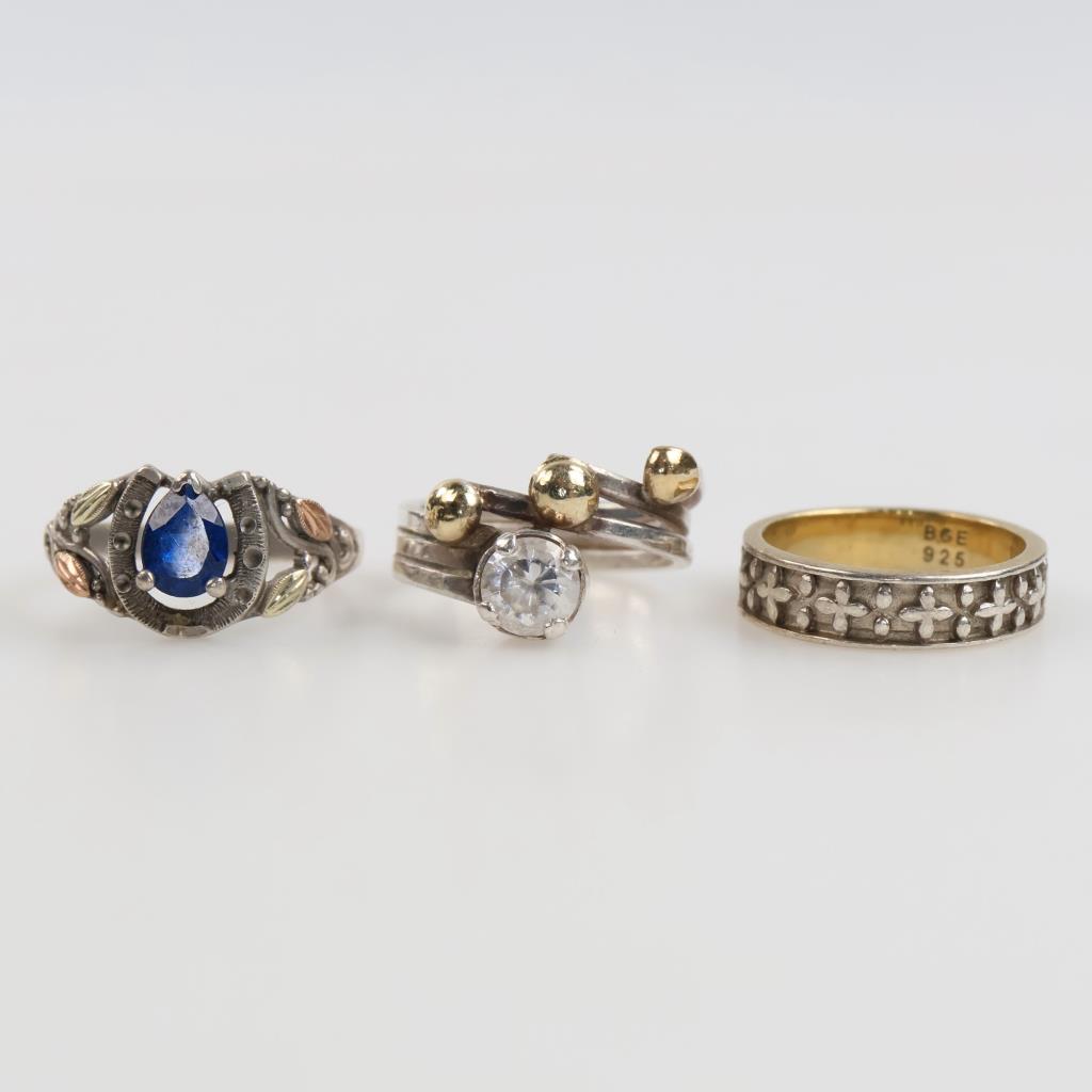 Sterling Silver Gold Accent Ring, 3 Pieces