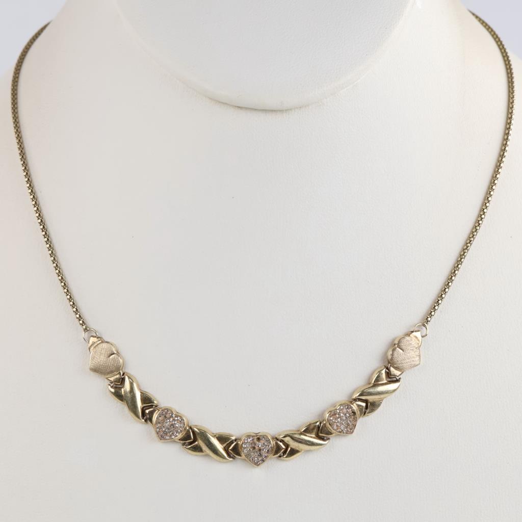 Sterling Silver GP Clear Stone Accent Hollow Link Necklace
