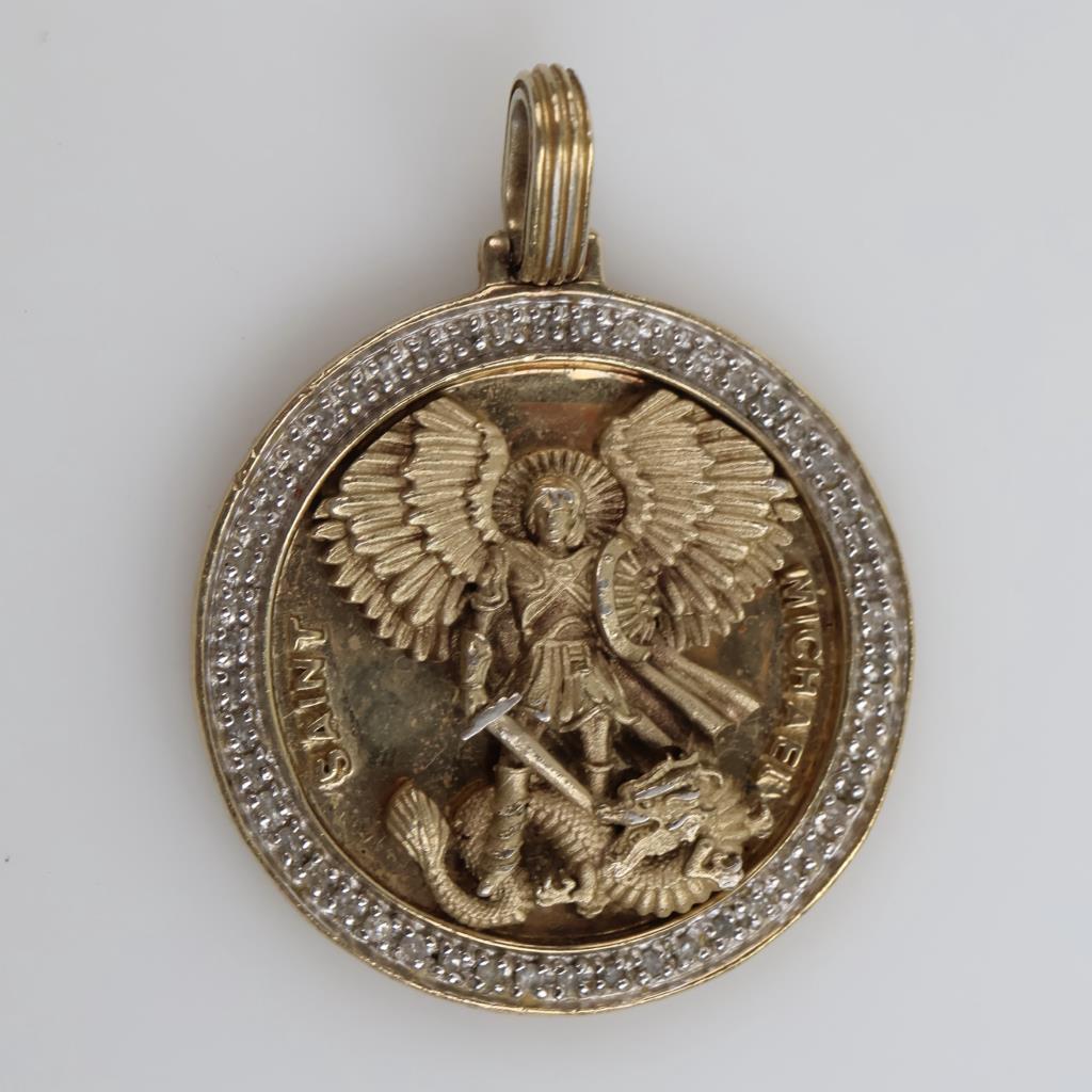 Sterling Silver GP Diamond Accent "Saint Michael" Pendant