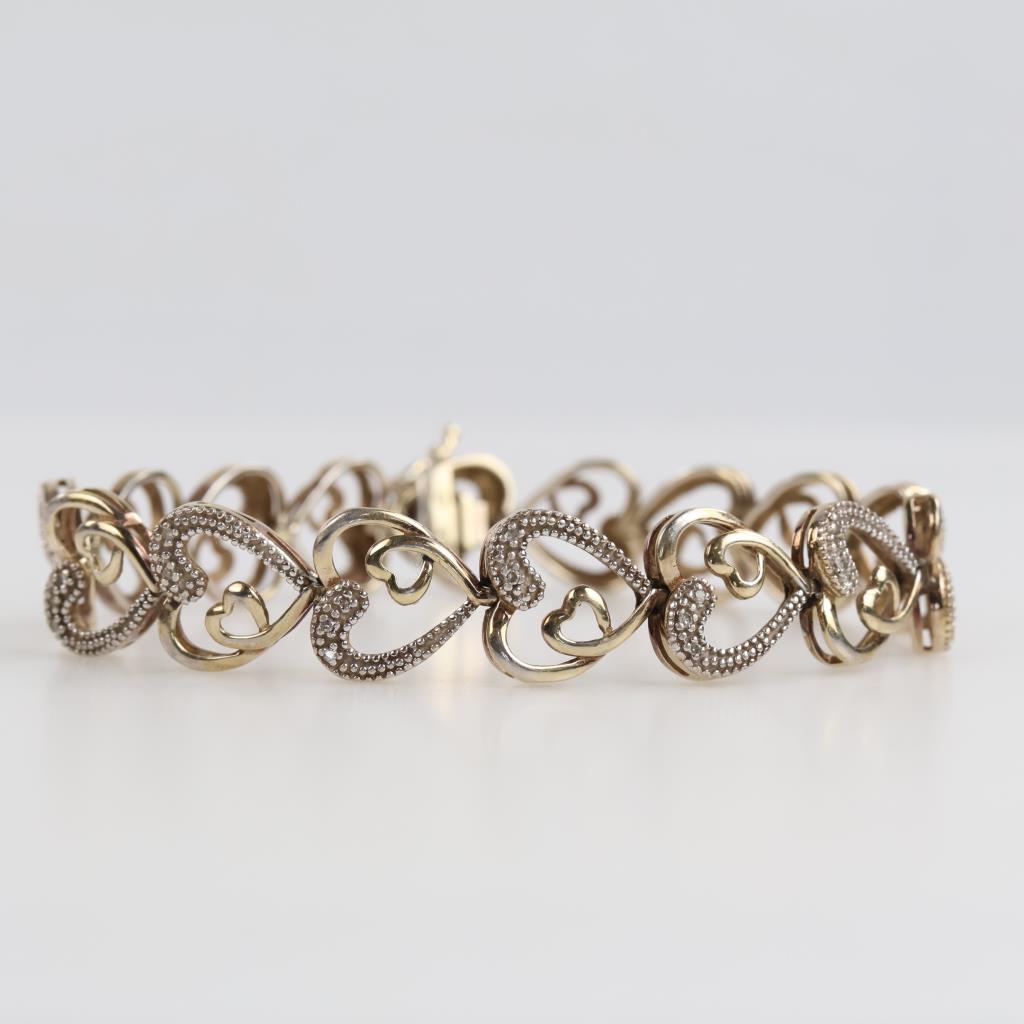 Sterling Silver GP Diamond Hollow Link Bracelet