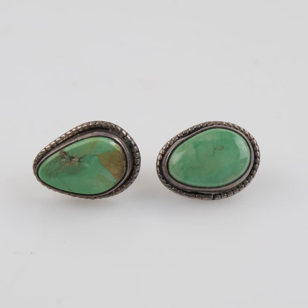 Sterling Silver Green Stone Stud Earrings