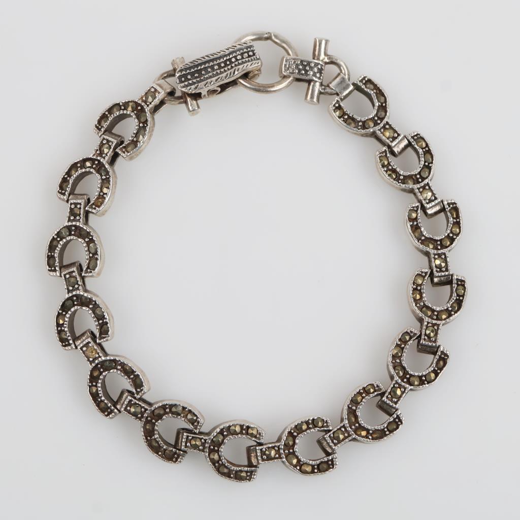 Sterling Silver Grey Stone Hollow Link Bracelet