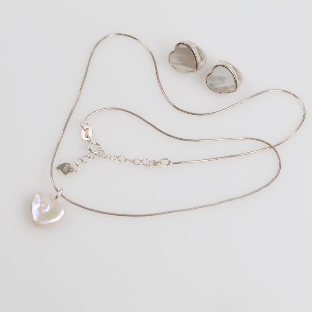 Sterling Silver Heart Earring & Necklace Set, 3 Pieces