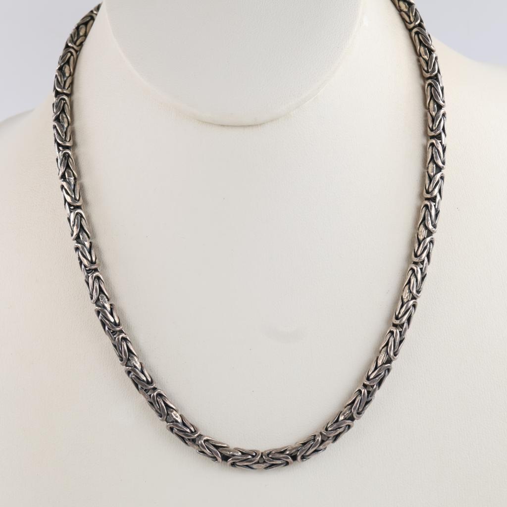 Sterling Silver Heavy Byzantine Chain Necklace