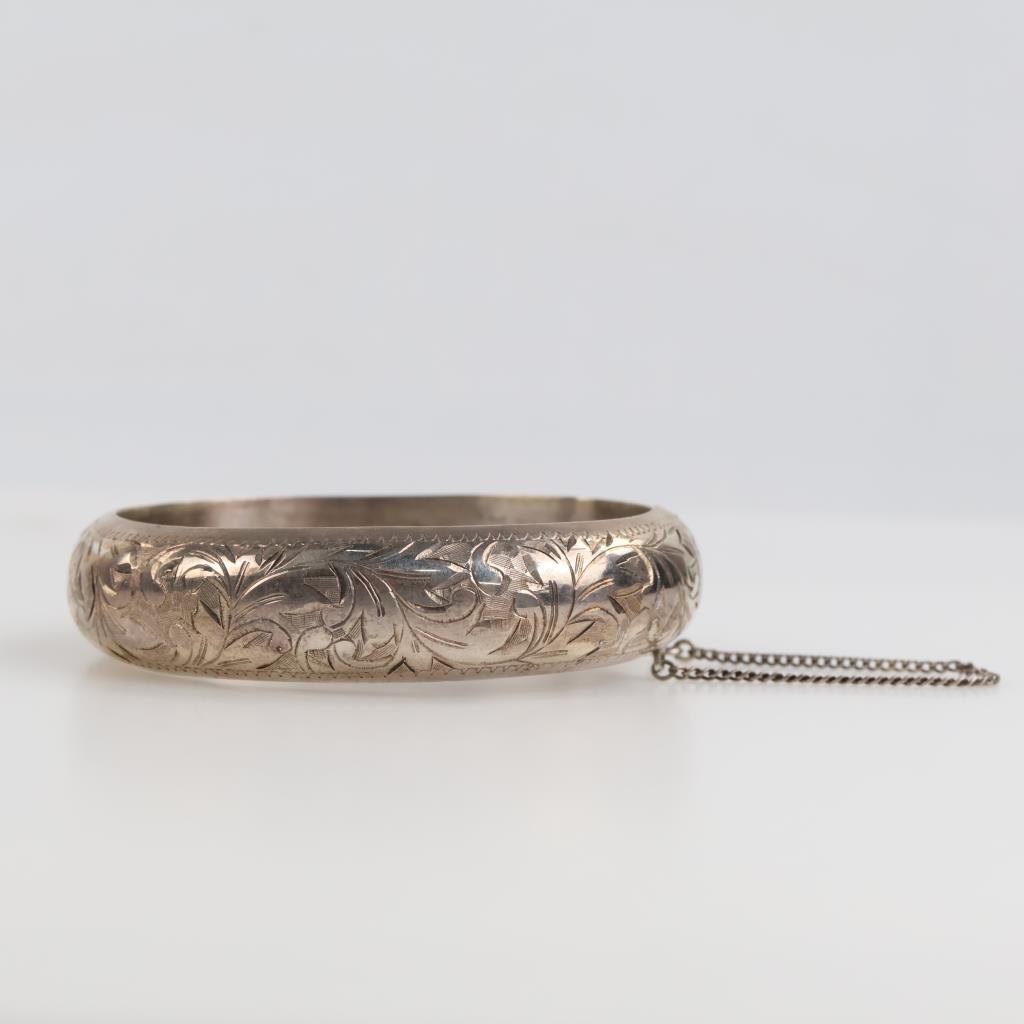 Sterling Silver Hollow Ornate Bangle Bracelet